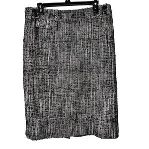 Carolina Herrera Wool Blend Tweed Skirt size 12 Silk Lining Black White